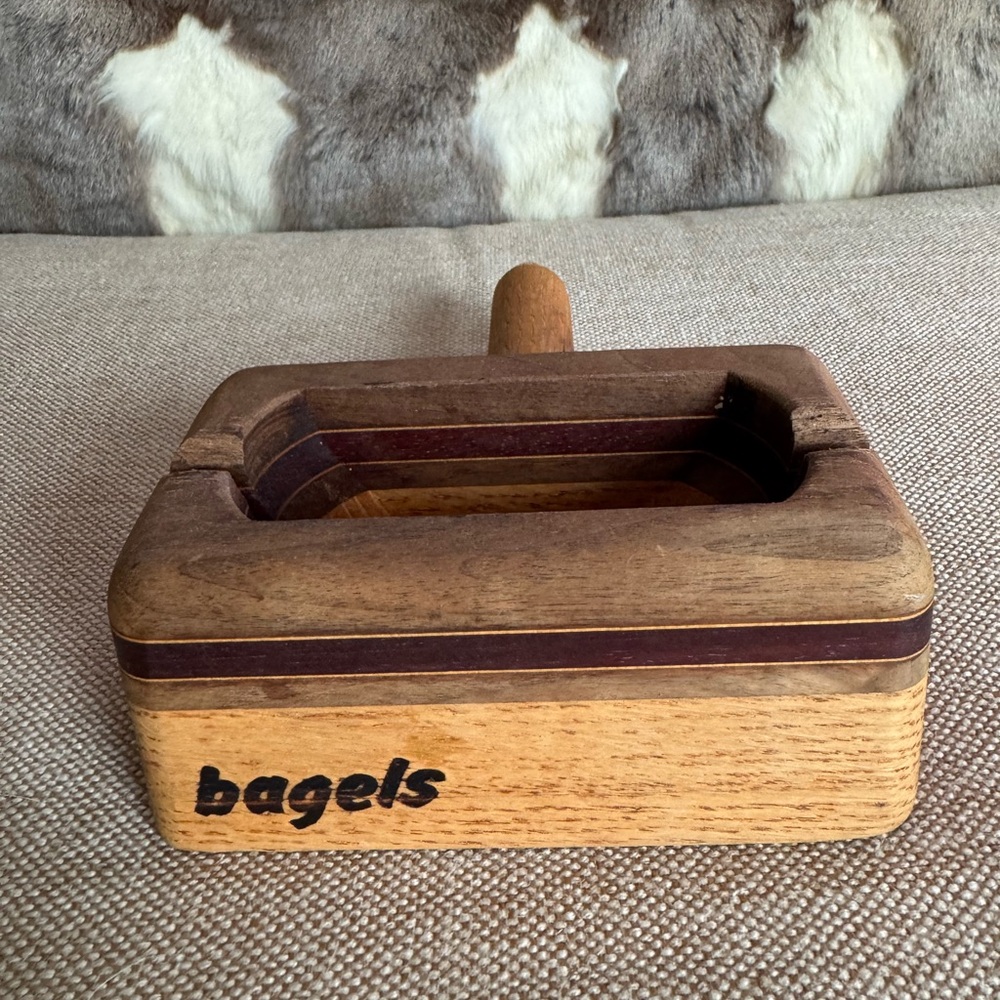 Vintage Wooden Bagel Cutting Holder
